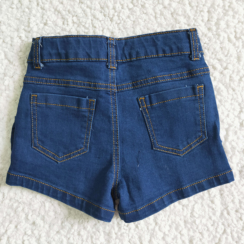 SS0014 Summer Baby Girl Blue Denim Ruffle Shorts