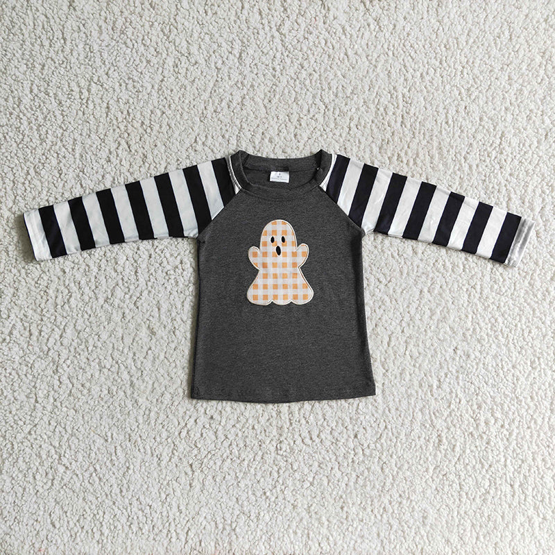 BT0063 Kids Boy Halloween Embroidery Ghost Shirt