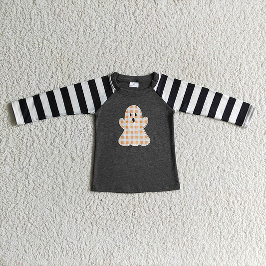 BT0063 Kids Boy Halloween Embroidery Ghost Shirt