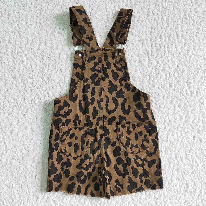 SS0018 Summer Baby Denim Leopard Shorts Overalls