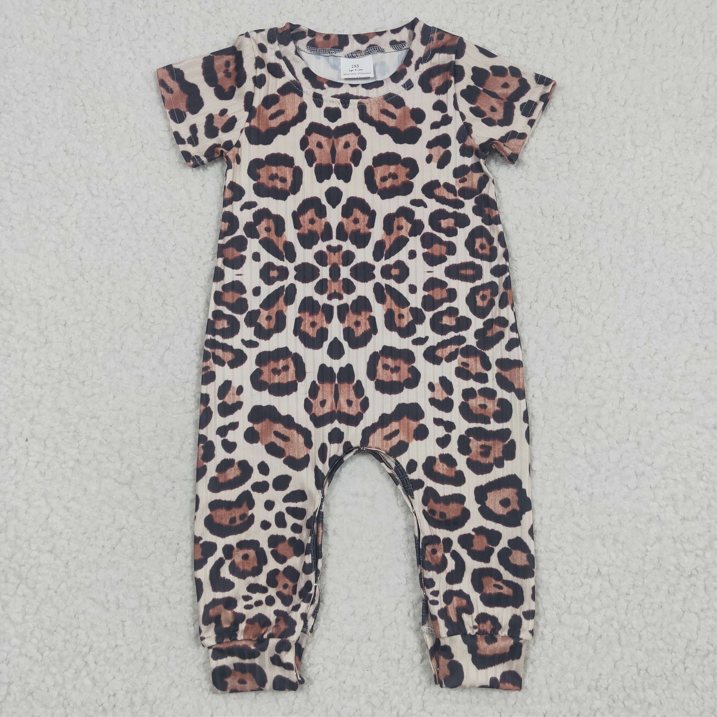 SR0293 Baby Girl Leopard Short Sleeves Summer Romper