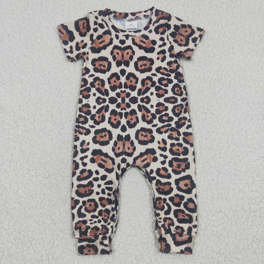SR0293 Baby Girl Leopard Short Sleeves Summer Romper