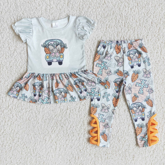 Easter Baby Girl Carrot Car Bunny Cross Pants Outfit