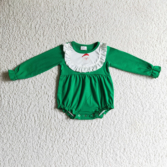 LR0173 Baby Girl Christmas Santa Green Cotton Romper