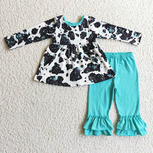 GLP0305 Baby Girl Cow Print Cotton Ruffle Pants Outfit