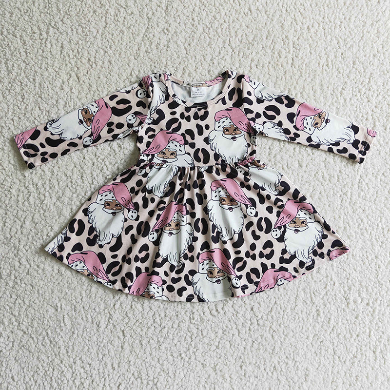 GLD0112 Baby Girl Christmas Santa Leopard Twirl Dress