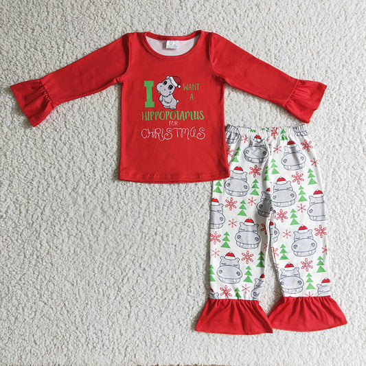 GLP0302 Baby Girl Christmas Hippo Outfit