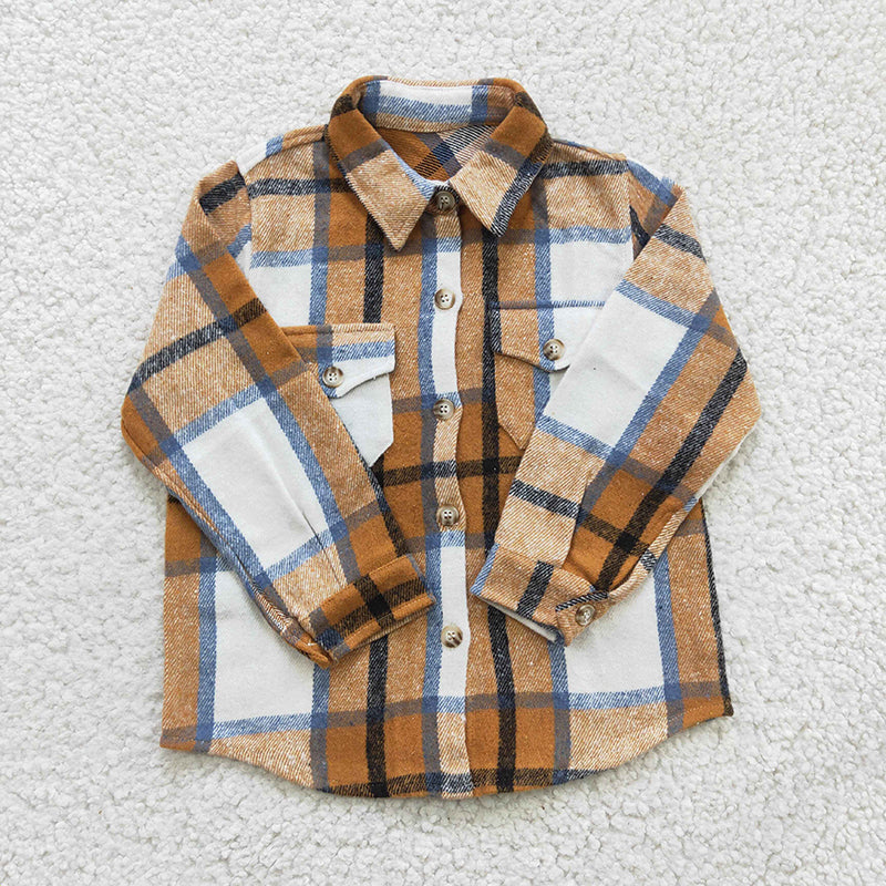 BT0189 Baby Boy Kids Plaid Cotton Pocket Flannel Button Up Shirt