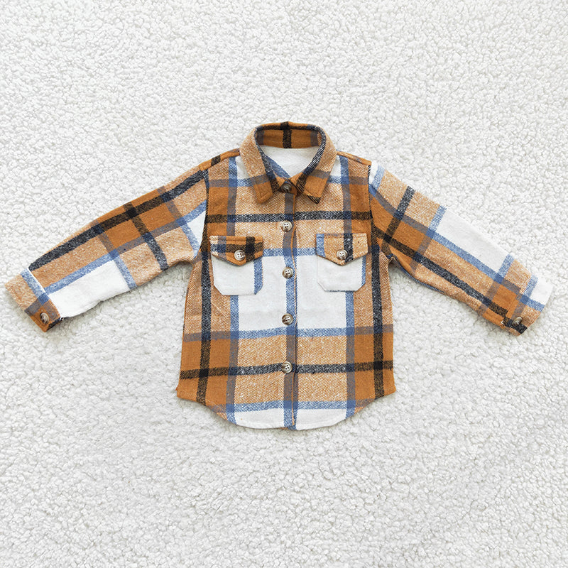 BT0189 Baby Boy Kids Plaid Cotton Pocket Flannel Button Up Shirt