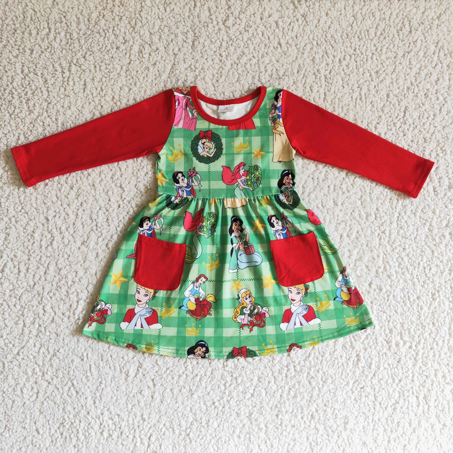 Baby Girl Long Sleeves Christmas Princess Pocket Dress