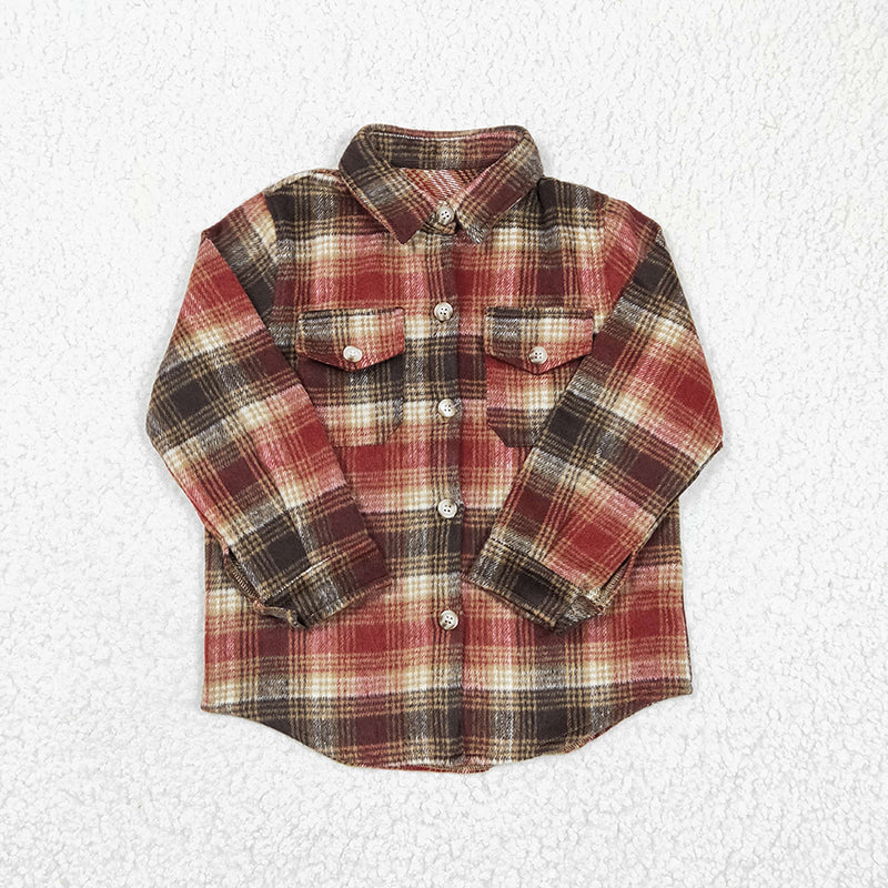 BT0189 Baby Boy Kids Plaid Cotton Pocket Flannel Button Up Shirt