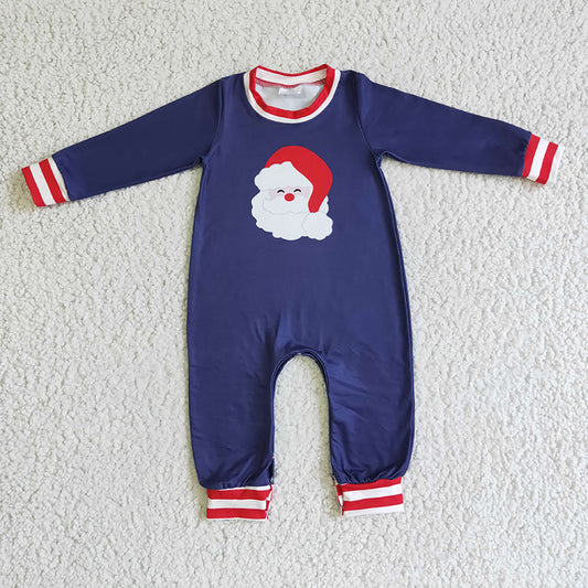 LR0174 Santa navy long sleeves baby boy Christmas romper