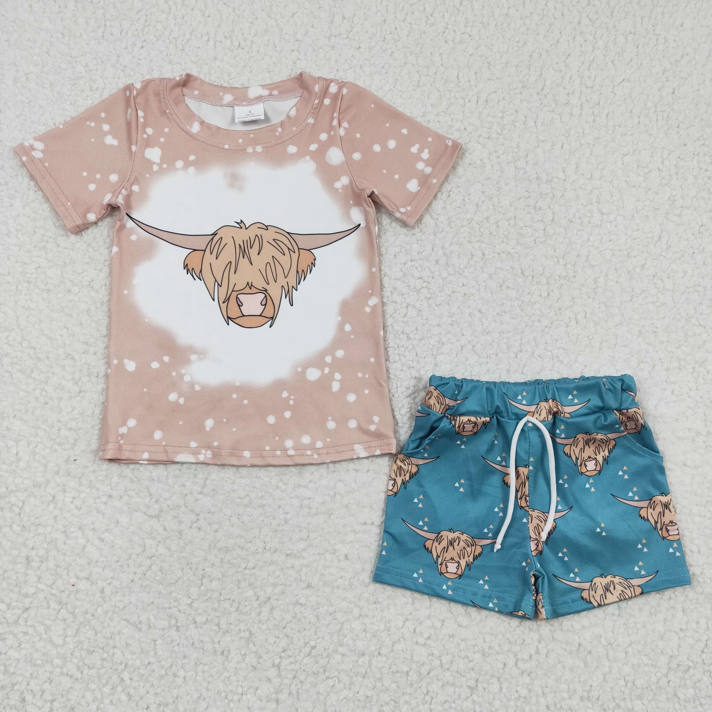 BSSO0198 Baby Boy Short Sleeves Shirt Western Cow Shorts Summer Outfit