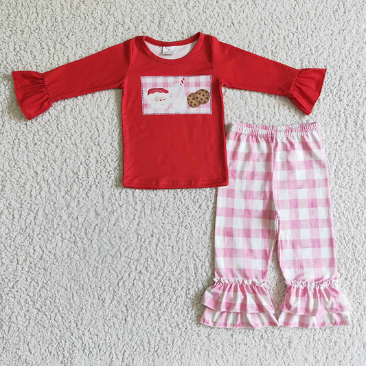 Baby Girl Kids Christmas Red Shirt Pink Plaid Pants Set