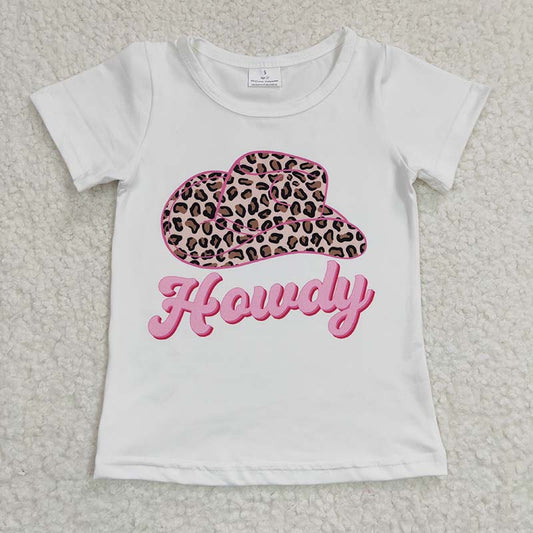 GT0138 Western Howdy Baby Girl Leopard Hat Short Sleeves Shirt