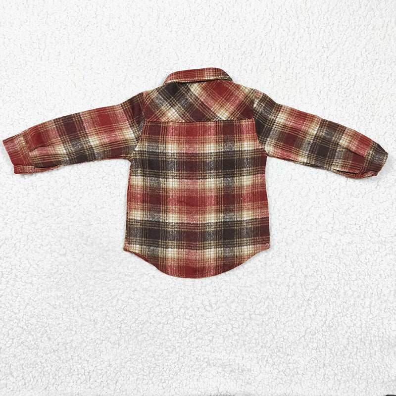 BT0189 Baby Boy Kids Plaid Cotton Pocket Flannel Button Up Shirt