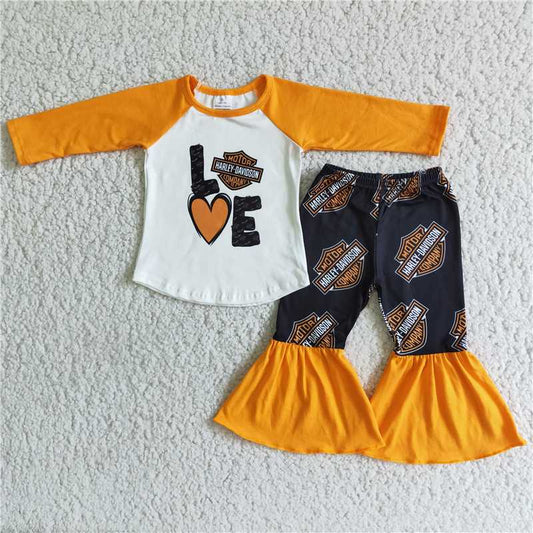 Baby Girl Love Yellow Long Sleeve Bell Pants Outfit