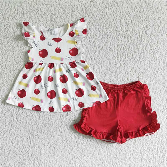 GSSO0121 Baby Girl School Apple Shorts Outfit