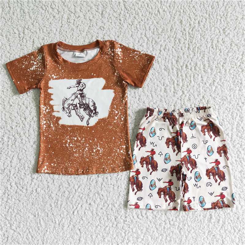 BSSO0076 Baby Boy Summer Horse Shorts Outfit