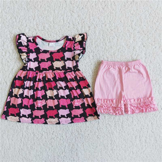 Baby Girl Summer Pig Pink Shorts Outfit