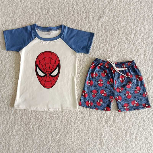 B3-16 Baby Boy Summer Blue Short Sleeve Cartoon Shorts Outfit