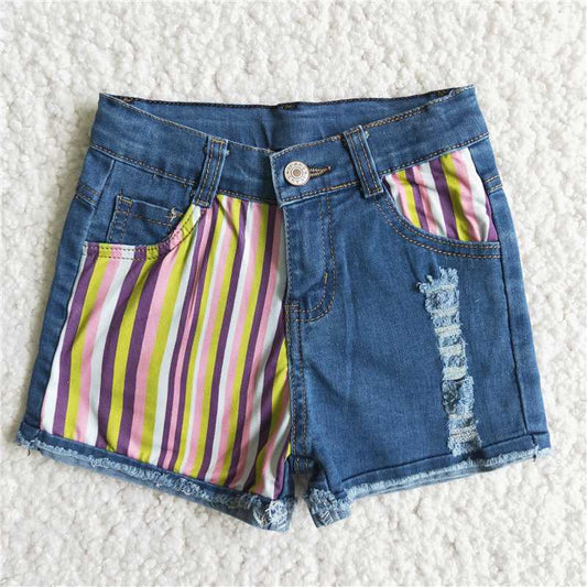 D6-4 Baby Girl Stripe Denim Shorts