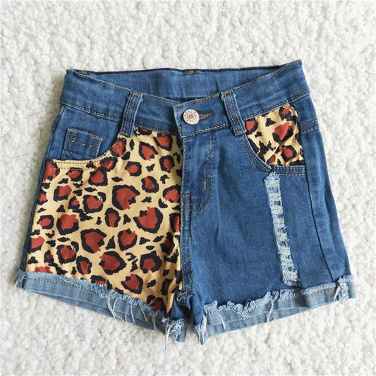 D5-14 Baby Girl Leopard Denim Shorts