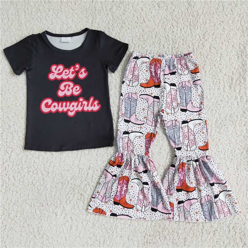 Promotion E1-14 Baby Girl Let's Be Cowgirls Western Bell Pants Outfit