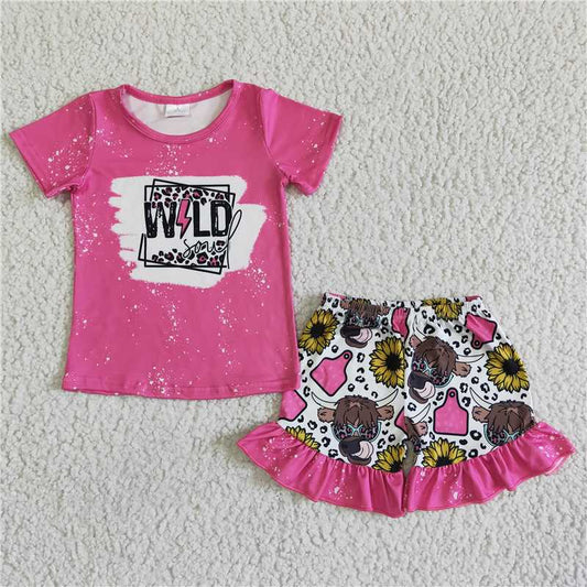 GSSO0067 Baby Girl Cow Wild Leopard Sunflower Shorts Summer Outfit