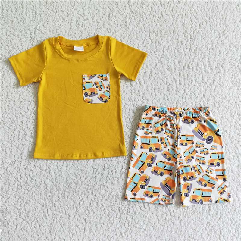 GSSO0075 Baby Girl School Bus Summer Shorts Outfit