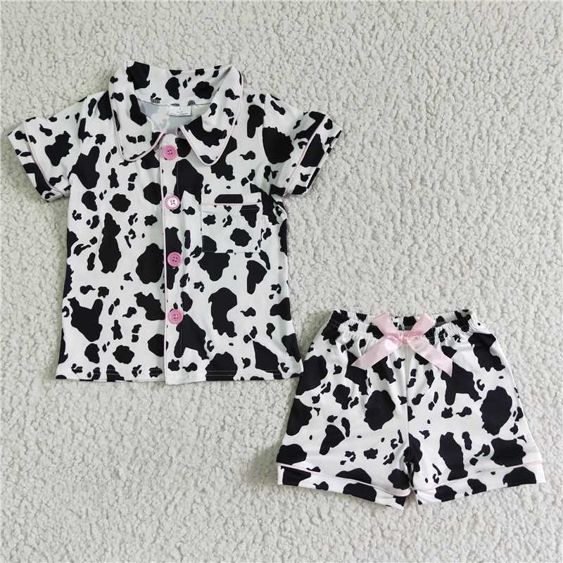 GSSO0113 Baby Girl Western Summer Cow Pajamas Shorts Outfit