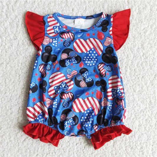 July 4th Baby Girl Blue Romper