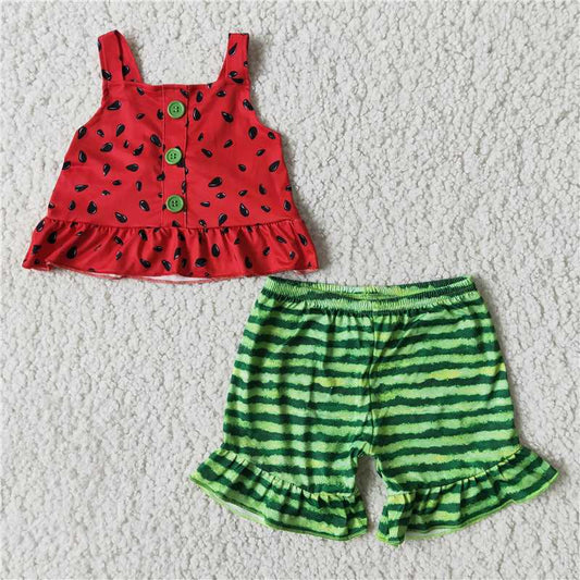 Baby  Girl Summer Watermelon Tank Shorts Outfit