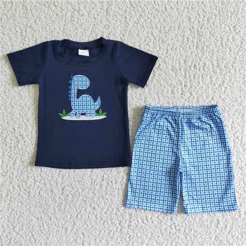 BSSO0005 Baby Boy Summer Embroidery Dinosaur Outfit