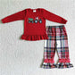 BLP0013 Boy Christmas Embroidery Plaid Pants Outfit