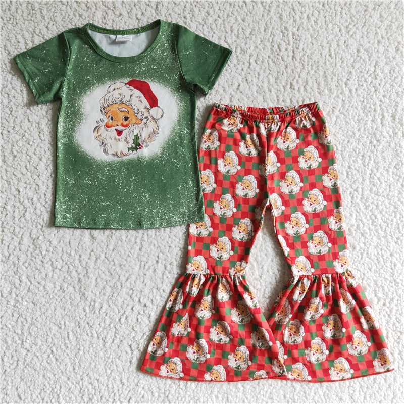 GSPO0182 Baby Girl Christmas Santa Plaid Bell Pants Outfit