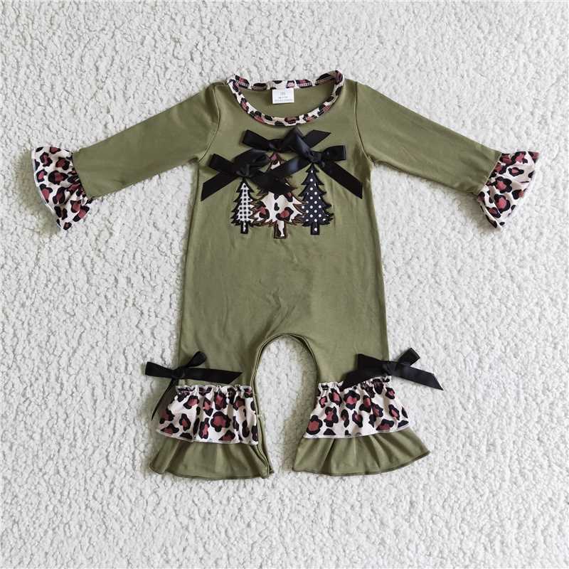 LR0166 Baby Girl Embroidery Christmas Tree Green Romper