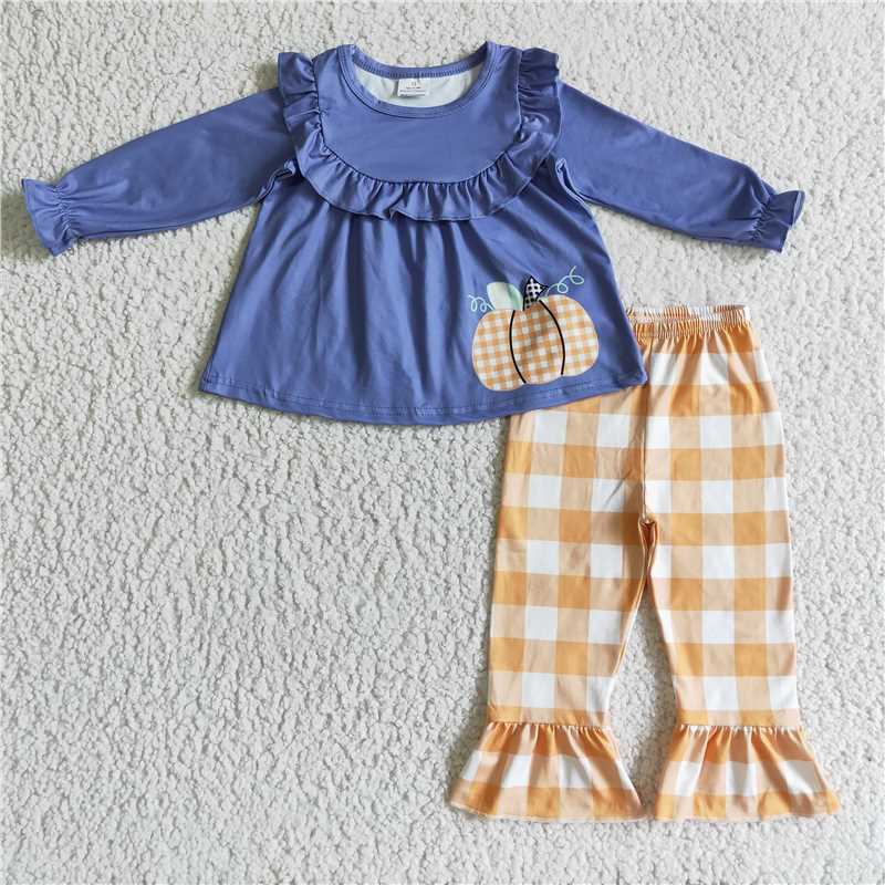 GLP0253 Pumpkins Baby Girl Thanksgiving Plaid Outfit