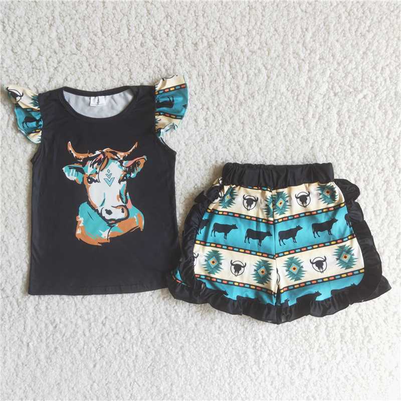 Baby Girl Western Cow Green Shorts Summer Outfit