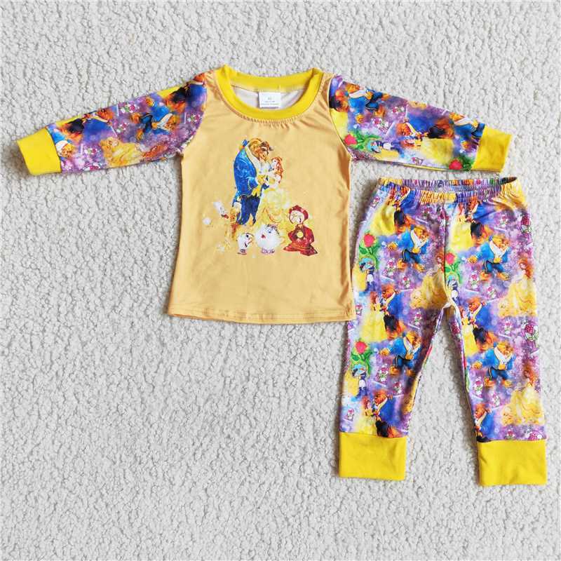 6 B8-4 Yellow Baby Girls Long Sleeve Pajamas