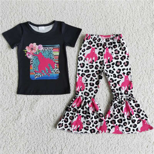 Western horseman Cow Girl Leopard Bell Pants Set