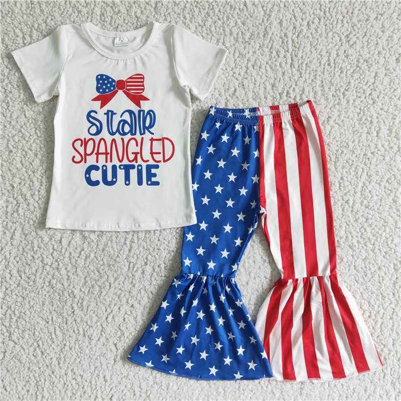 NC0006 Baby Girl July 4th Star Spangled Cutie Stripe Bell Set