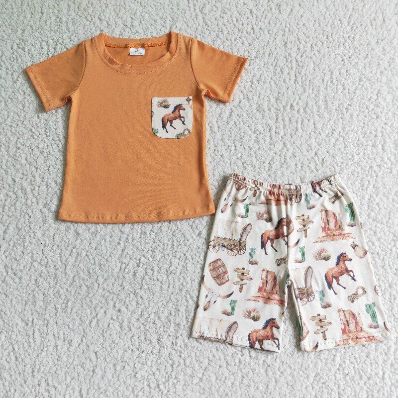 BSSO0072 Baby Boy Summer Rodeo Pocket Orange Outfit