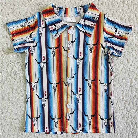 BT0012 Baby Boy Summer Bull Skull Stripe Shirt