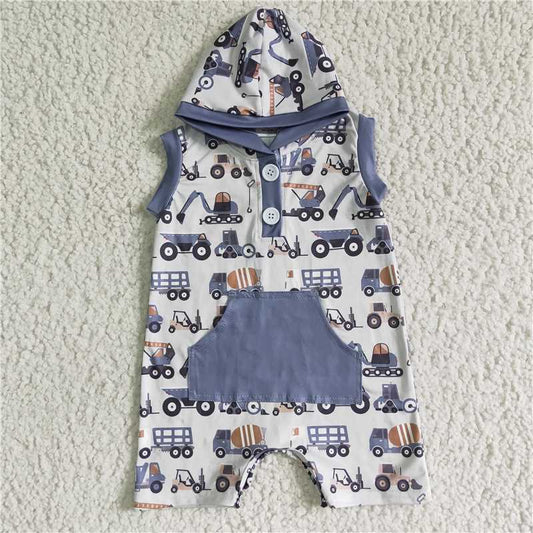 SR0045 Baby Boy Engineering Truck Pocket Romper