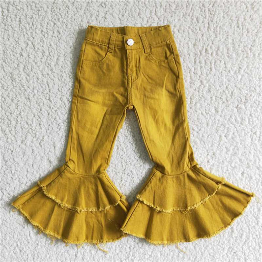 C14-1 Baby Girl Mustard Yellow Double Lace Denim Jeans