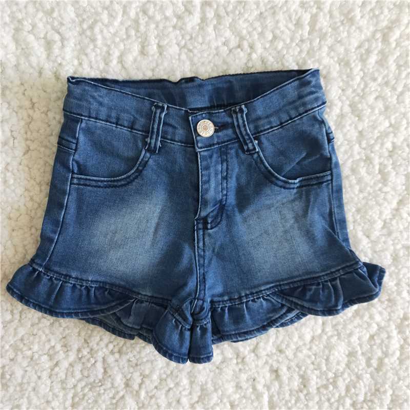 B6-16 Baby Girl Blue Denim Ruffle Shorts