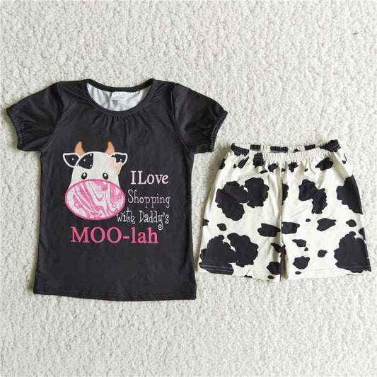 Baby Boy Black Shirt Summer Cow Print Shorts Outfit