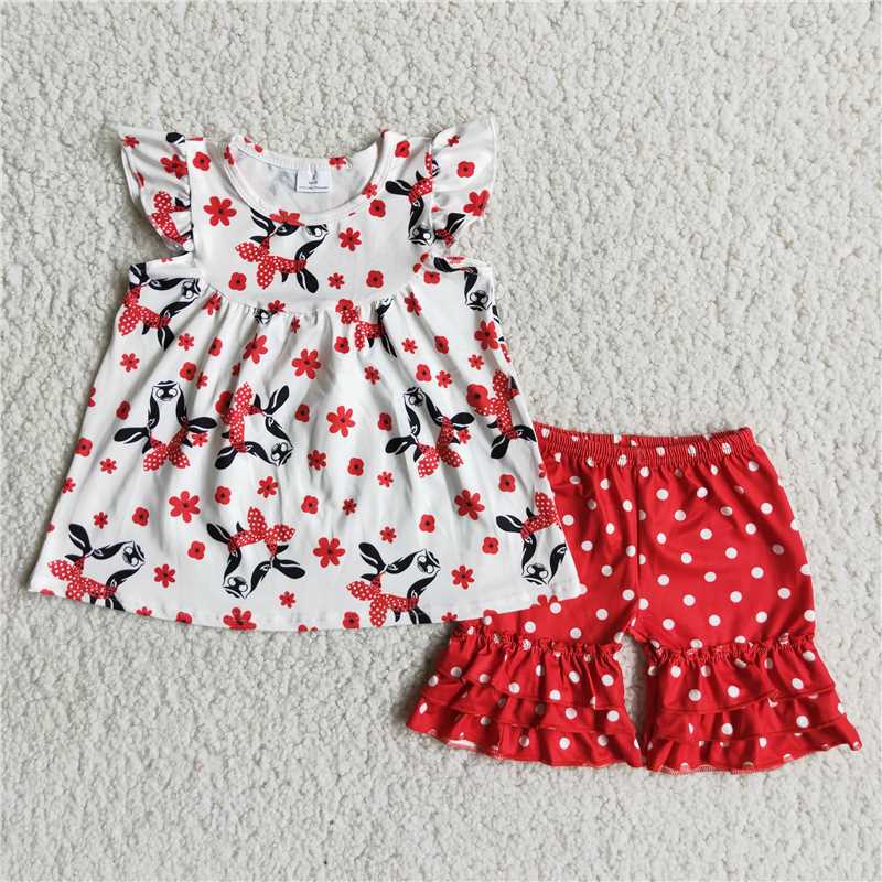 Baby Girl Farm Red Cow Dots Shorts Summer Outfit