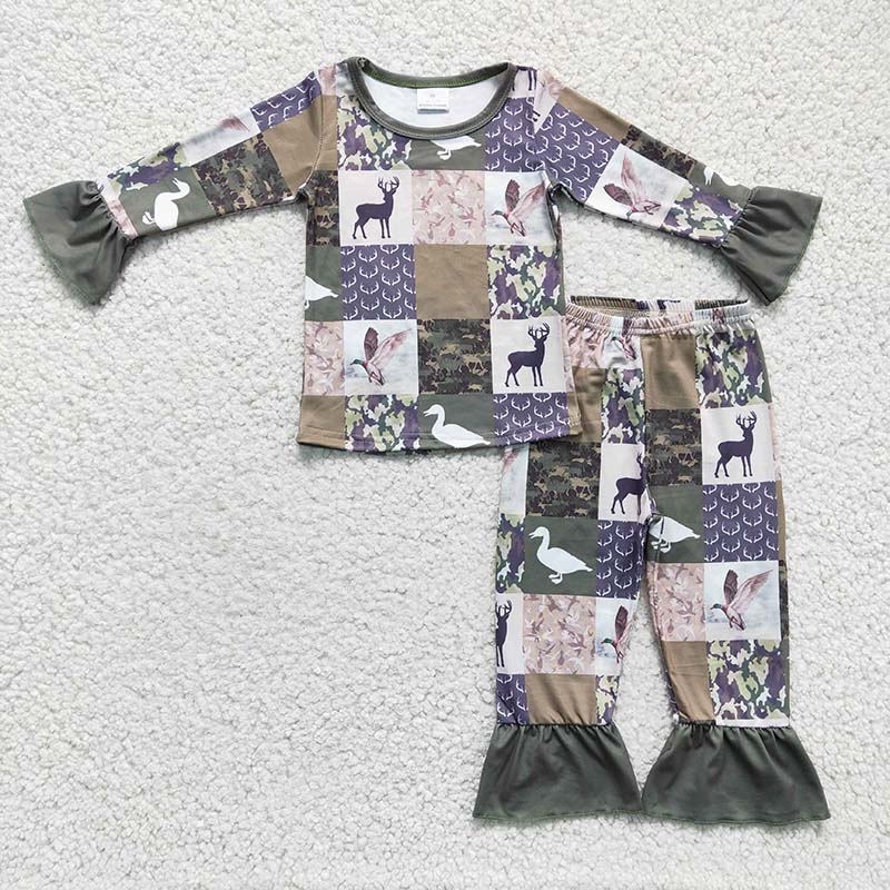 GLP0318 Duck Deer Camo Kids Baby Girl Pajamas Outfit